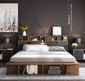 アパートの平らな木製のプラットフォーム ベッド、収納キャビネットが付いている寝室の家具